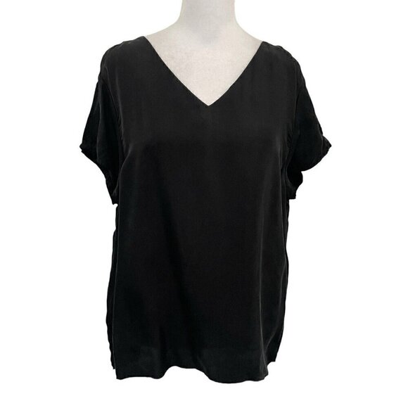 ALLSAINTS Cold Shoulder Crepe Japanese Cloth Short Sleeve Blouse Tee Black sz 4 - Picture 1 of 8